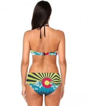 Sets Swimsuits for Women High Neck Bikini Floral Print 2 Piece Sexy Blue Tie Dye - Colorado Mountain Flag - CL19C6Z5EUI