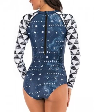 Rash Guards Women's Athletic Swimsuit Long Sleeve Rash Guard Swimming Bathing Suit Swimwear Navy Blue Gray White Geometrical ...