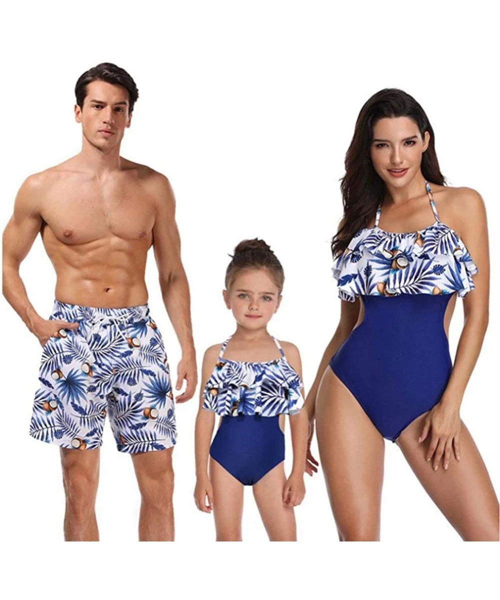 Racing Blue Coconut and Leaves Matching Swimsuit for Family- Mommy and Me- Dad and Son Beach Bathing Suits - Girls - CA195326AU7