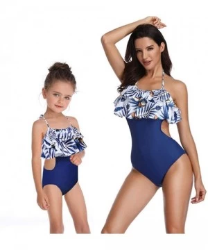 Racing Blue Coconut and Leaves Matching Swimsuit for Family- Mommy and Me- Dad and Son Beach Bathing Suits - Girls - CA195326AU7