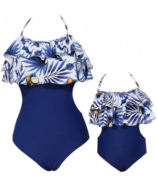 Racing Blue Coconut and Leaves Matching Swimsuit for Family- Mommy and Me- Dad and Son Beach Bathing Suits - Girls - CA195326AU7