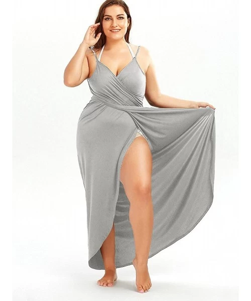 Cover-Ups Women Beach Dress Spaghetti Strap Backless Bikini Swimsuit Cover Up - Grey - CN182EK6MZ9