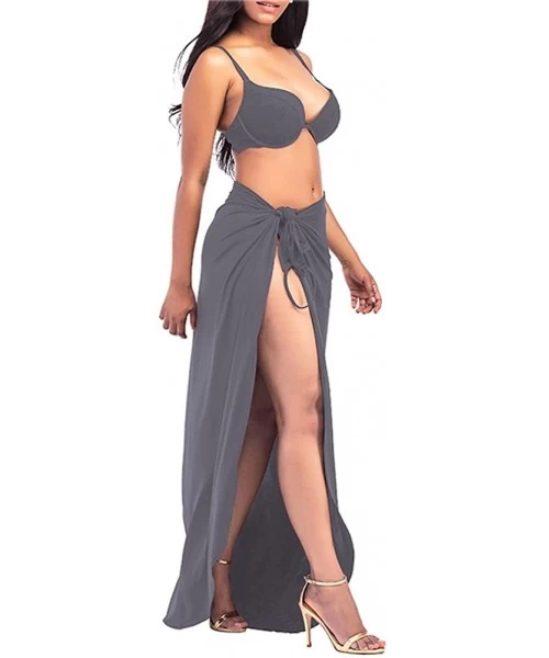 Cover-Ups Women Beach Dress Spaghetti Strap Backless Bikini Swimsuit Cover Up - Grey - CN182EK6MZ9