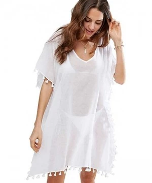 Cover-Ups Women Fashion Beach Tunic Swimsuit Cover Up Dress Kaftan Bikini Swimwear Cover-Ups - 2-white - CF18O8M4SRK