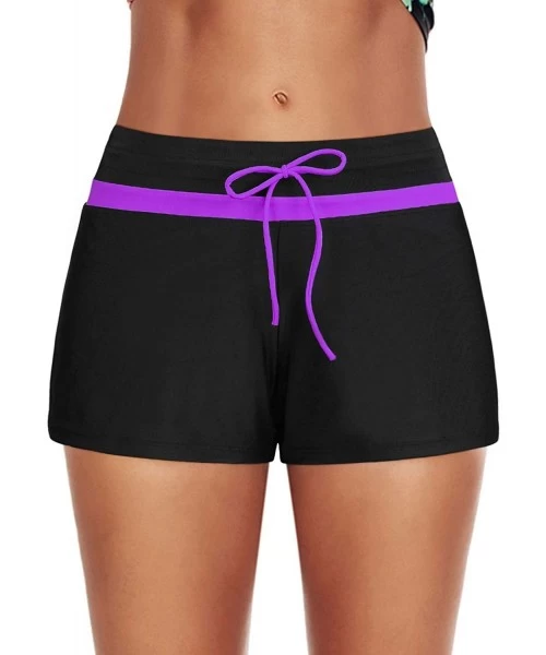 Bottoms Women Boyshorts Swimming Bottom Swimsuit Tankini Bottom Stretch High Waist Swim Shorts - 04 Purple - C619407ITCA