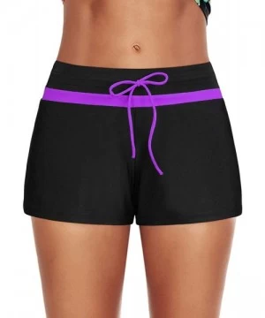 Bottoms Women Boyshorts Swimming Bottom Swimsuit Tankini Bottom Stretch High Waist Swim Shorts - 04 Purple - C619407ITCA