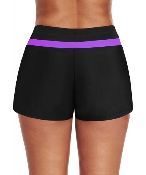 Bottoms Women Boyshorts Swimming Bottom Swimsuit Tankini Bottom Stretch High Waist Swim Shorts - 04 Purple - C619407ITCA