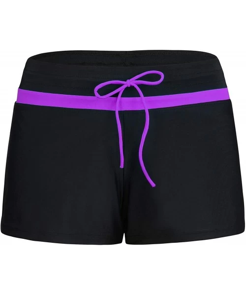 Bottoms Women Boyshorts Swimming Bottom Swimsuit Tankini Bottom Stretch High Waist Swim Shorts - 04 Purple - C619407ITCA