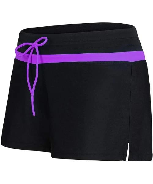 Bottoms Women Boyshorts Swimming Bottom Swimsuit Tankini Bottom Stretch High Waist Swim Shorts - 04 Purple - C619407ITCA