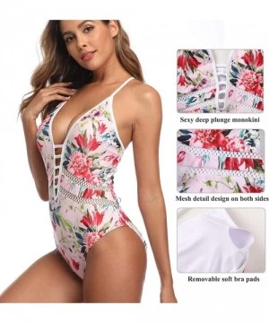 One-Pieces Women Plunge Swimsuits Lace-up Monokini Bathing Suits Sexy Swimwear - Pink/Deep Plunge - CN18YOWYOQD