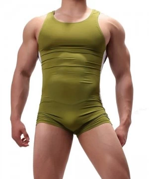 Racing Men's Fashion Swimwear Stretch Sportswear Fitness Clothes Close-Fitting One-Piece Swimsuit - Green - CZ193ARTKXY