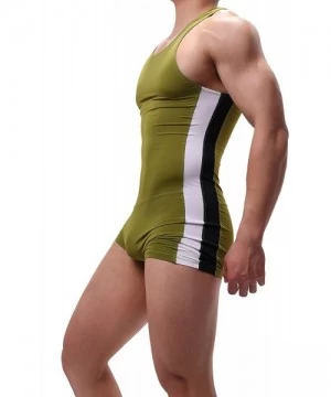 Racing Men's Fashion Swimwear Stretch Sportswear Fitness Clothes Close-Fitting One-Piece Swimsuit - Green - CZ193ARTKXY