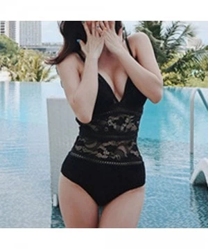 Racing Womens One Piece Swimsuit Deep V Neck Lace Hollow Out Swimming Set 2020 New Beachwear - Black - C8195DAW3RD