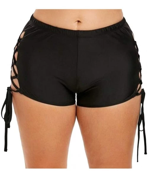 Bottoms Women's Bikini Bottom Side Lace Up Short Pants Hipster Swimwear Beachwear Bathing Suit (Black- XL) - Black - CG1955K69AT