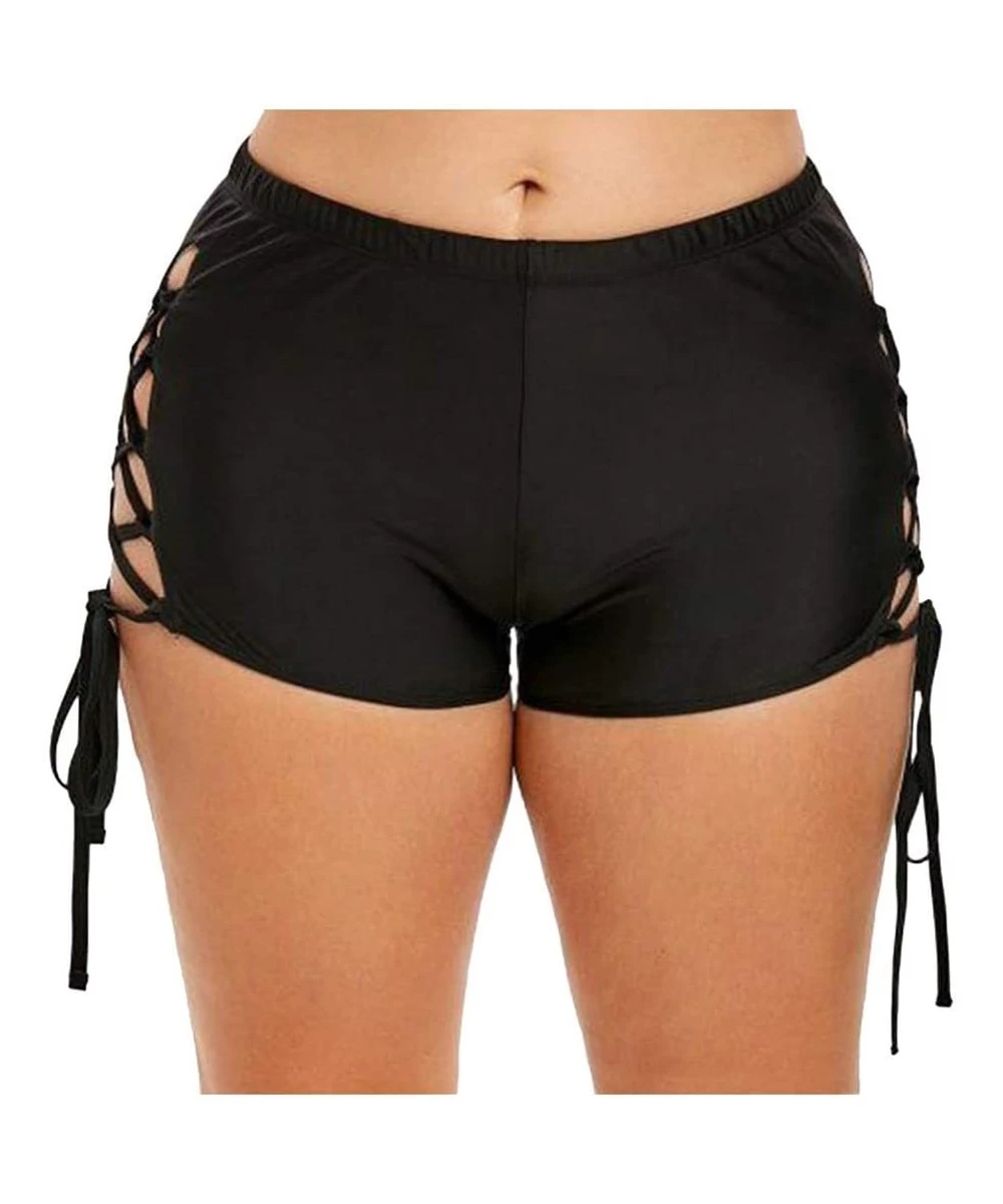 Bottoms Women's Bikini Bottom Side Lace Up Short Pants Hipster Swimwear Beachwear Bathing Suit (Black- XL) - Black - CG1955K69AT