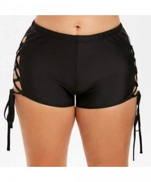 Bottoms Women's Bikini Bottom Side Lace Up Short Pants Hipster Swimwear Beachwear Bathing Suit (Black- XL) - Black - CG1955K69AT