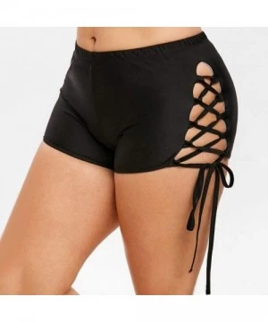 Bottoms Women's Bikini Bottom Side Lace Up Short Pants Hipster Swimwear Beachwear Bathing Suit (Black- XL) - Black - CG1955K69AT