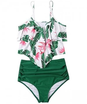 Racing Swimsuits for Women Two Piece Bathing Suits High Waisted Bikini Set Ruffle Spaghetti Straps Tankini Bathsuit Green - C...