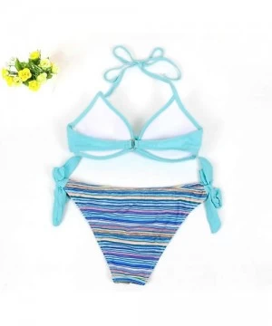 Sets Women's Sexy Padded Push Up Bikini Set Halter Bathing Suits Two Pieces Swimsuit Swimwear - Lake Blue Stripe - CD18R8S0CCN