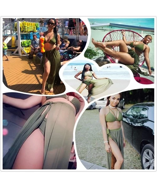 Sets Women's Halter Neck Cut Out 3 Pieces Swimwear with Mesh Maxi Skirt - Army Green - C712I7Q2EFT