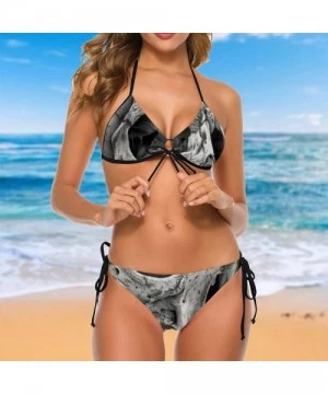 Sets Women Girl Two Piece Adjustable Halter Bikini Set Swimwear Bathing Suits - Real Skull - CT190WQM62X