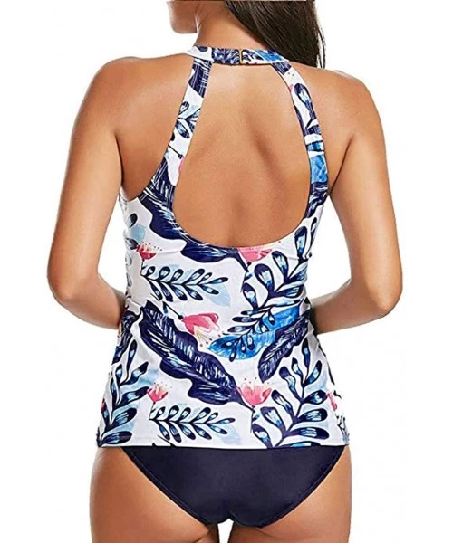 Tankinis Women's Two Piece Swimsuits Tankini Set Sexy Backless High Neck Halter Floral Top with Hipster Bottoms Bathing Suit ...