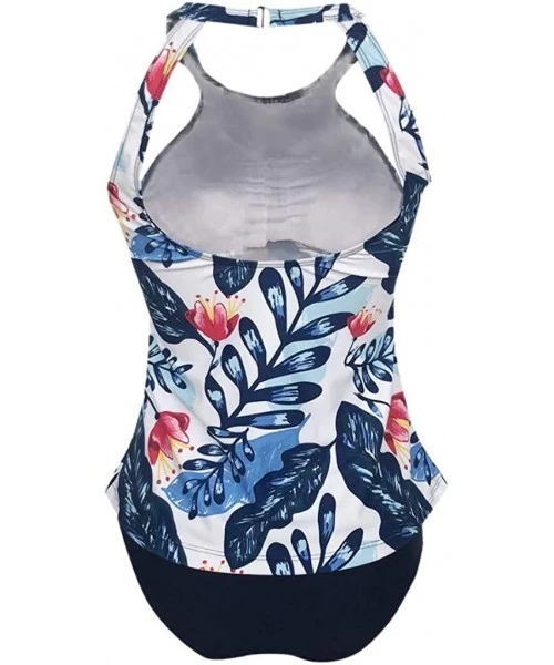 Tankinis Women's Two Piece Swimsuits Tankini Set Sexy Backless High Neck Halter Floral Top with Hipster Bottoms Bathing Suit ...