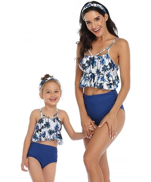 Sets Girls Swimsuit Falbala High Waisted Bathing Suit Halter Neck Bikini Swimwear Tankini Black 7 8 Years Blue Floral Bikini ...