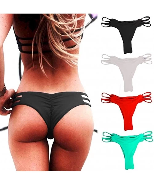 Tankinis Sexy Women's Bikini Thong Bottom Brazilian V Cheeky Ruched Semi Swimsuit - 1black - C018TH2YM00