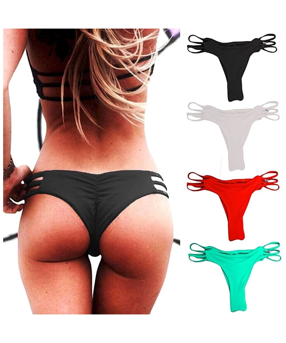 Tankinis Sexy Women's Bikini Thong Bottom Brazilian V Cheeky Ruched Semi Swimsuit - 1black - C018TH2YM00