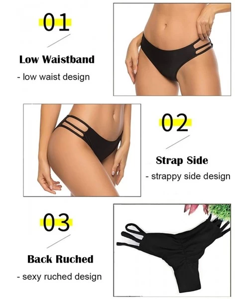 Tankinis Sexy Women's Bikini Thong Bottom Brazilian V Cheeky Ruched Semi Swimsuit - 1black - C018TH2YM00