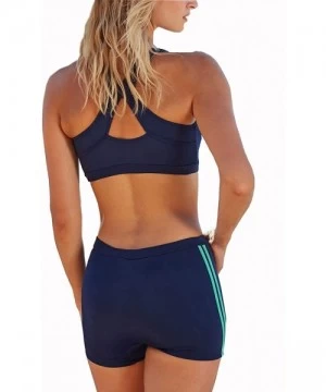 Sets Womens Sport Two Piece Swimsuits Racerback Tops Boyshort Bottom - E-green+navy - CI193ZS2NLY