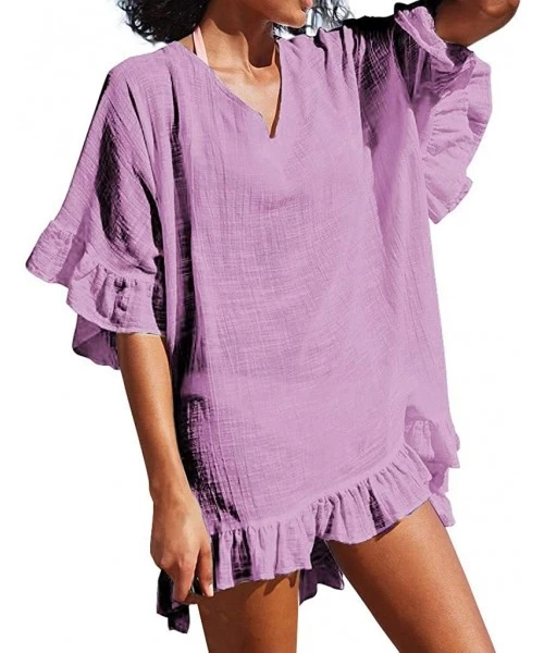 Cover-Ups Women Summer Cloting Beach Cover Up for Women Chiffon Tassel Swimsuit Summer Bikini Solid Swim Beachwear - Purple -...