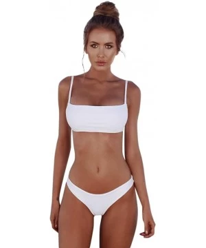 Sets Women's Sexy Bikini Sets Push up Padded Swimsuit Brazilian Bathing Suits Bandeau Monokini High Cut Thong Swimwear - Whit...