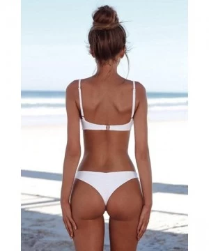 Sets Women's Sexy Bikini Sets Push up Padded Swimsuit Brazilian Bathing Suits Bandeau Monokini High Cut Thong Swimwear - Whit...