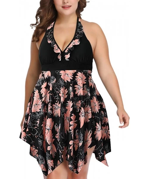 Sets Women's Plus Size Swindress Floral Halter 2 Pieces Tankini Swimwear Swimsuits 2X-6X - Y-as Show - C518UTD48LD