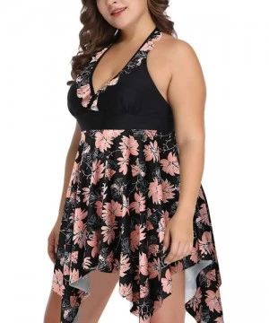 Sets Women's Plus Size Swindress Floral Halter 2 Pieces Tankini Swimwear Swimsuits 2X-6X - Y-as Show - C518UTD48LD