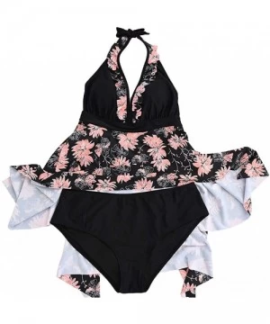 Sets Women's Plus Size Swindress Floral Halter 2 Pieces Tankini Swimwear Swimsuits 2X-6X - Y-as Show - C518UTD48LD