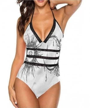 One-Pieces V Neck Lace Up Swimsuits Different Types of Trees Super Cute and Unique - Multi 26 - CR19C4UCACI