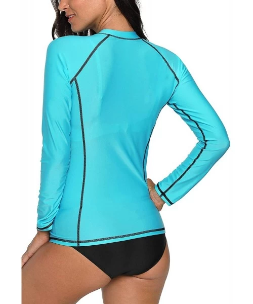 Rash Guards Women's Rashguard Swimsuit Zip Front Sun Protection Swim Shirt UPF 50+ - Aqua Solid - CT18EYMCNCO