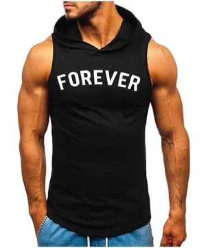 Racing Men's Workout Hooded Tank Tops Bodybuilding Muscle Cut Off T Shirt Sleeveless Gym Hoodies - Black D - CI194EAR53Q