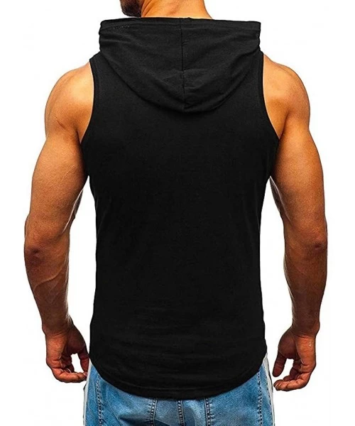 Racing Men's Workout Hooded Tank Tops Bodybuilding Muscle Cut Off T Shirt Sleeveless Gym Hoodies - Black D - CI194EAR53Q