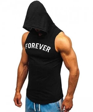 Racing Men's Workout Hooded Tank Tops Bodybuilding Muscle Cut Off T Shirt Sleeveless Gym Hoodies - Black D - CI194EAR53Q