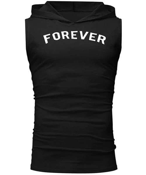 Racing Men's Workout Hooded Tank Tops Bodybuilding Muscle Cut Off T Shirt Sleeveless Gym Hoodies - Black D - CI194EAR53Q