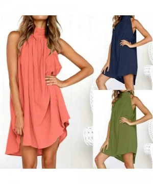 Cover-Ups Dresses for Women Work Casual-Women Summer Casual High nNeck Sleeveless T Shirt Dresses Beach Cover up Plain Tank D...