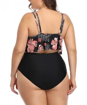 Sets Women Plus Size High Waisted Two Piece Bikini Set Ruffle Swimsuit Bathing Suits - Black Floral-1 - CQ18YSQSG4C