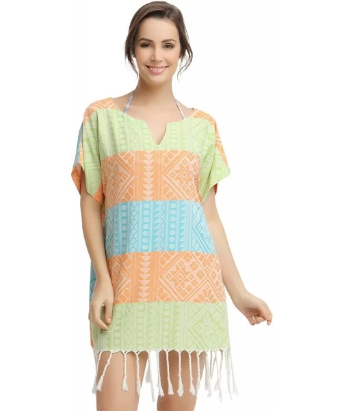 Cover-Ups Women's Swimwear Bikini Cover-Up Beach Dress/Tunic - Green - Orange - Light Blue - C512FMWCXST