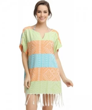 Cover-Ups Women's Swimwear Bikini Cover-Up Beach Dress/Tunic - Green - Orange - Light Blue - C512FMWCXST