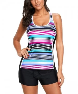 Tankinis Womens Striped Print Racerback Tankini Swim Top No Bottom (S-XXXL) - Multicoloured - CT18DOGQXSN