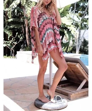 Cover-Ups Beach Cover ups Swim Suit Cover ups Women Crochet Hollow Out V Neck Tunic Beach Dress (One Size- 01-Pink) - CA18QXC...